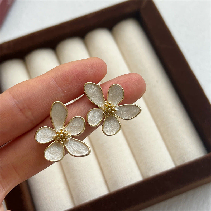 White Drop Oil Petal Earrings