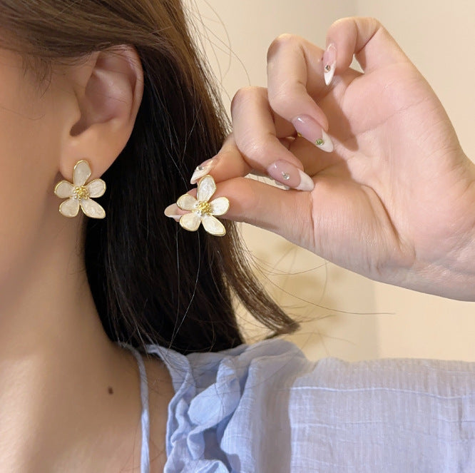 White Drop Oil Petal Earrings