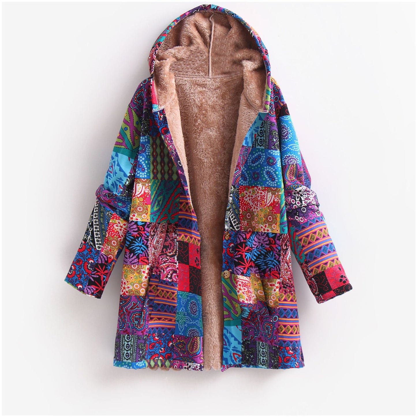 Women's Cotton And Linen Printed Hoodie Warm Plush Coat