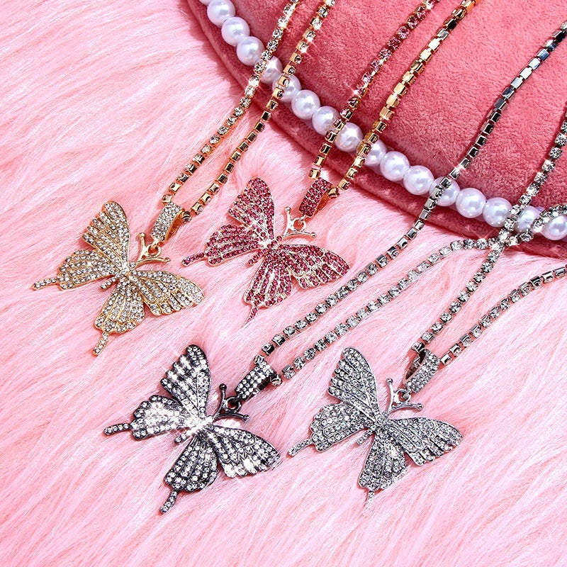 Rhinestone Butterfly Necklace