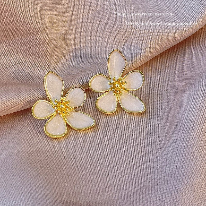 White Drop Oil Petal Earrings