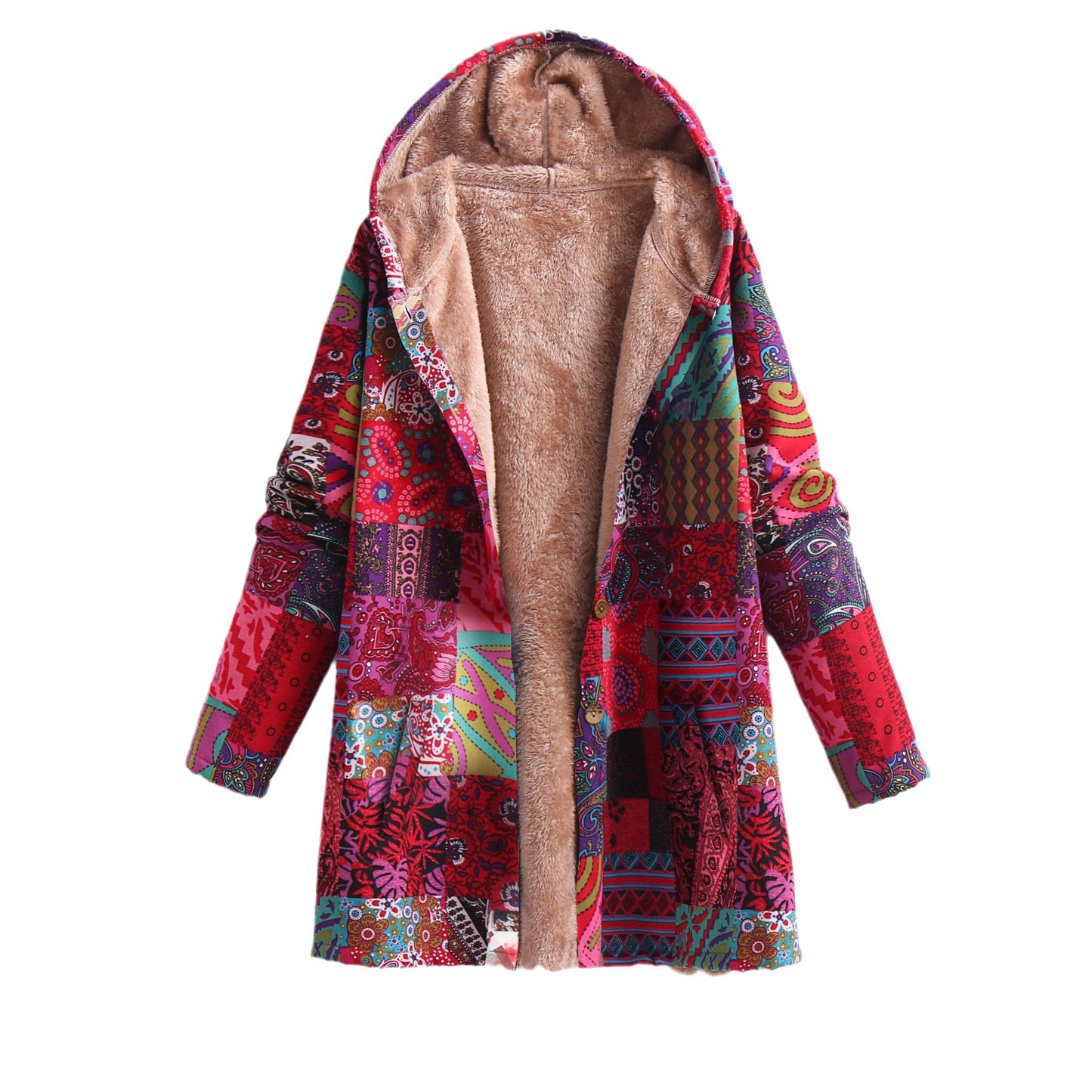 Women's Cotton And Linen Printed Hoodie Warm Plush Coat