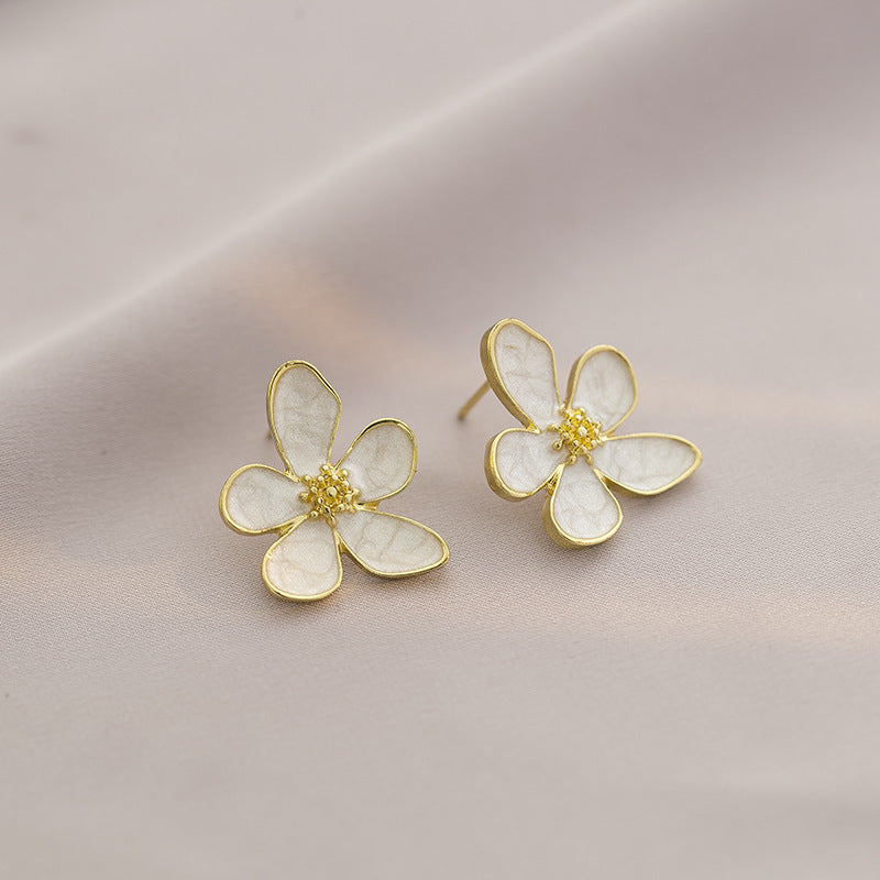 White Drop Oil Petal Earrings