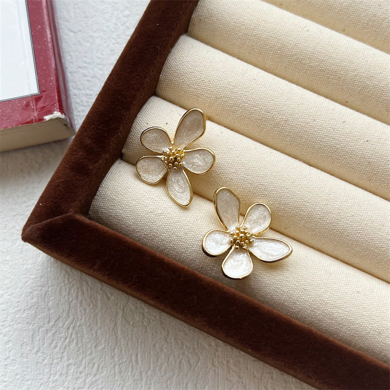 White Drop Oil Petal Earrings