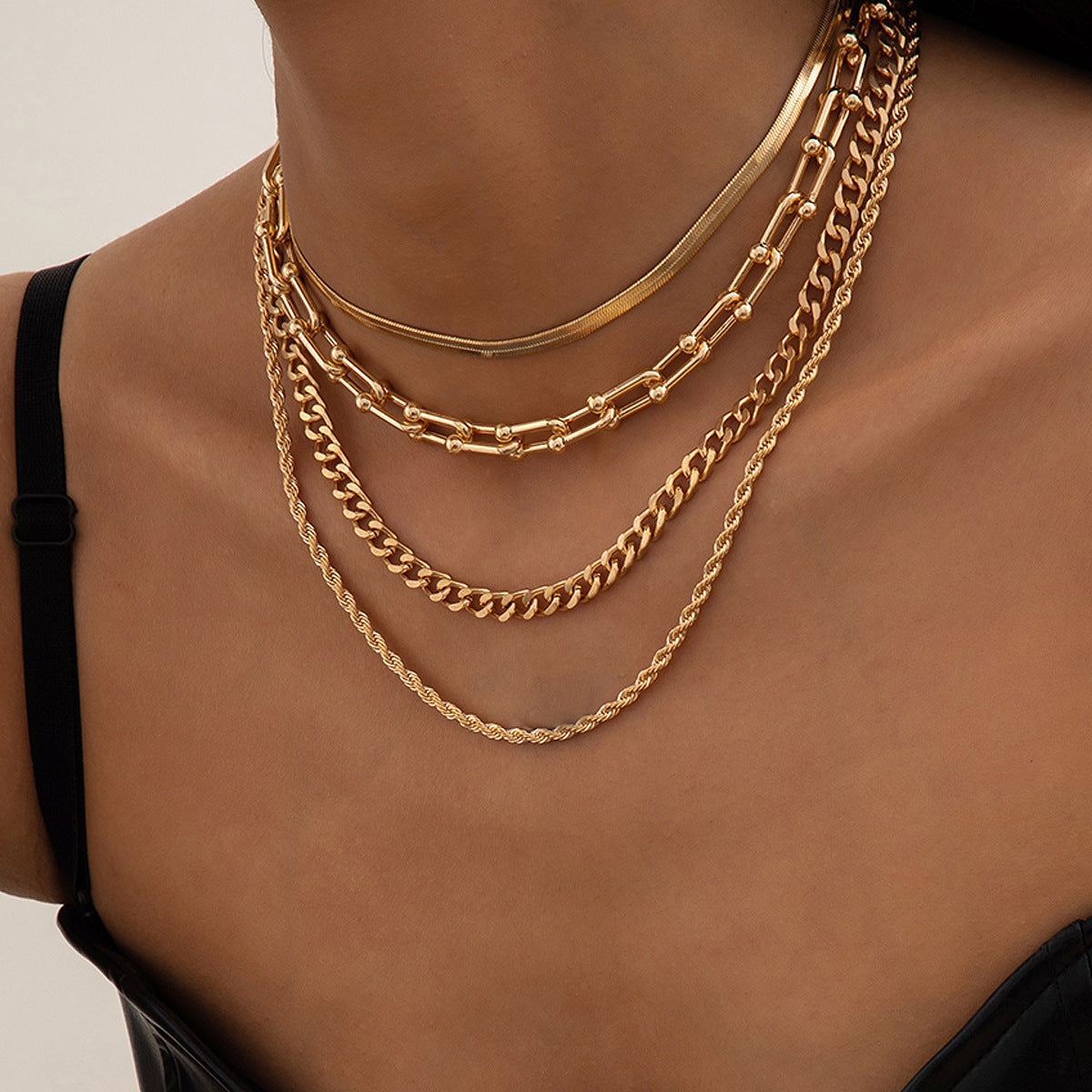 Multi-layer Snake Bone Box Chain Necklace