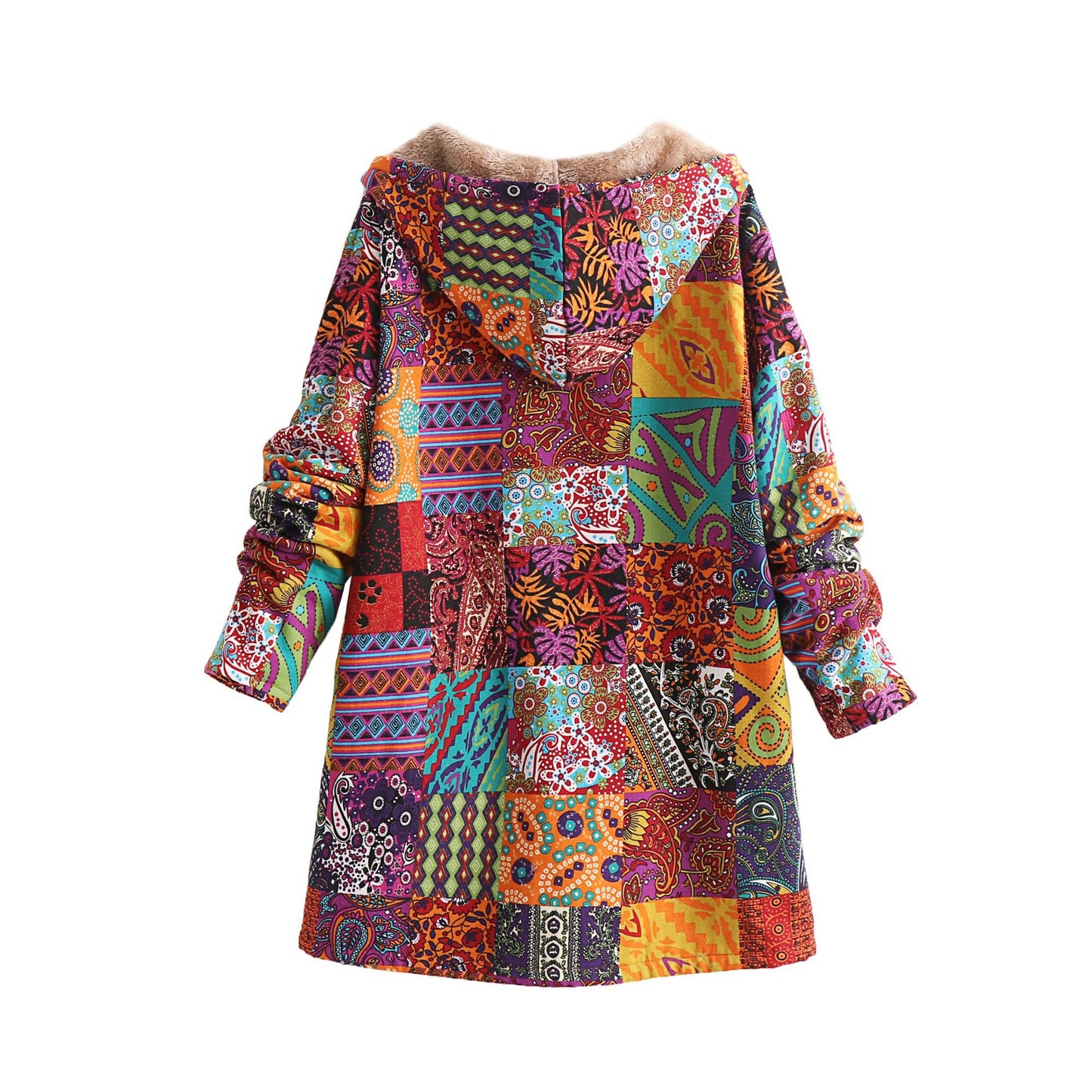 Women's Cotton And Linen Printed Hoodie Warm Plush Coat